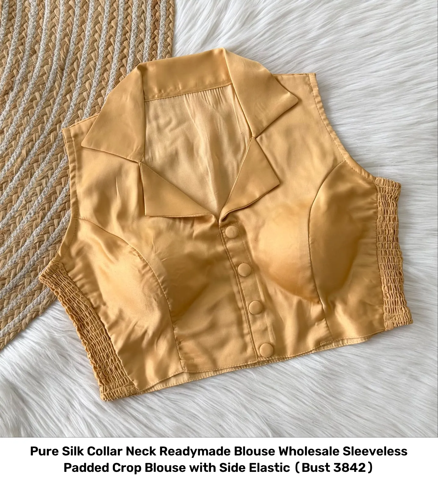 Pure Silk Collar Neck Readymade Blouse Wholesale – Sleeveless Padded Crop Blouse with Side Elastic (Bust 38–42) 9
