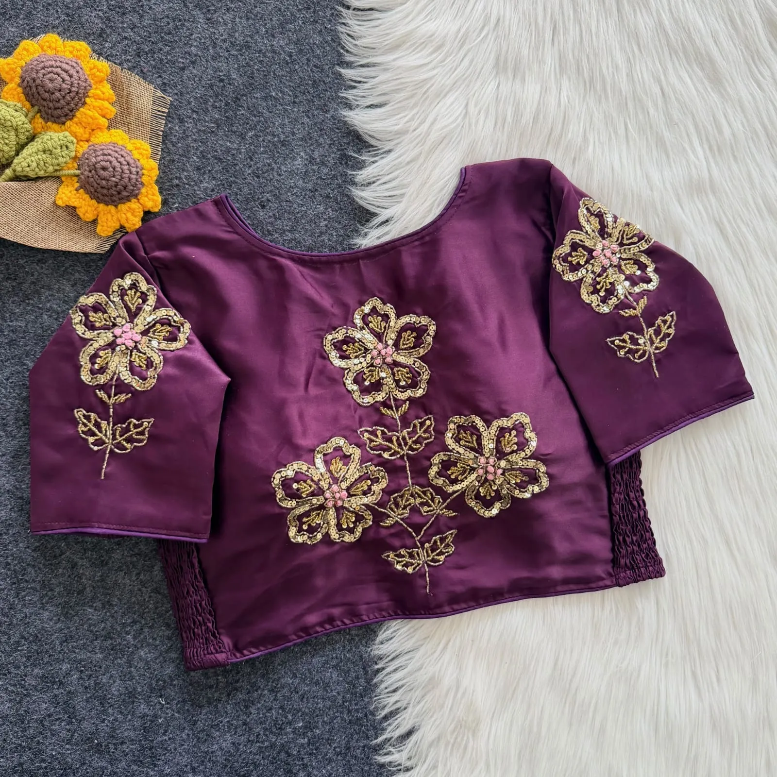 Pure Silk Handwork Zardosi & Kardana Embroidered Readymade Blouse with Side Elastic (Padded, 38–42)