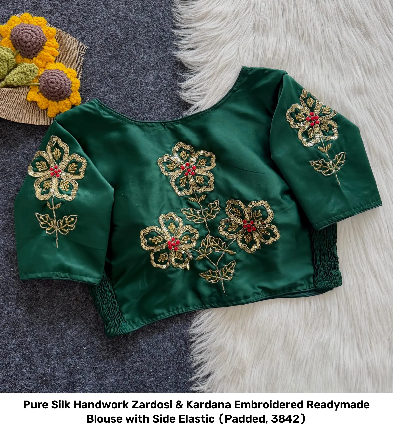 Pure Silk Handwork Zardosi & Kardana Embroidered Readymade Blouse with Side Elastic (Padded, 38–42) 2
