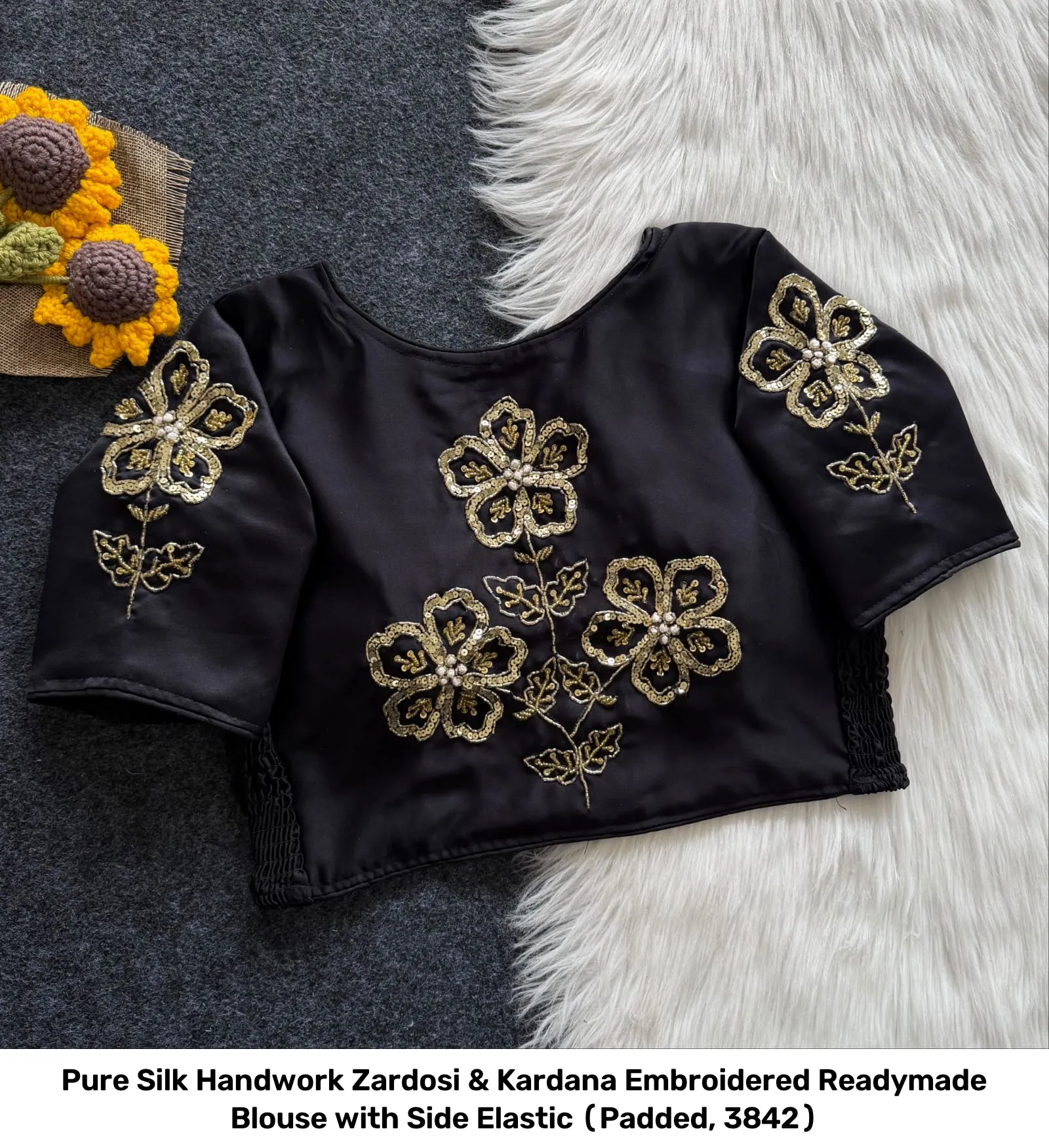 Pure Silk Handwork Zardosi & Kardana Embroidered Readymade Blouse with Side Elastic (Padded, 38–42) 5