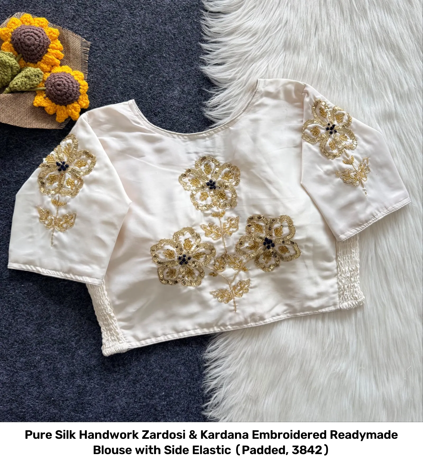 Pure Silk Handwork Zardosi & Kardana Embroidered Readymade Blouse with Side Elastic (Padded, 38–42) 6