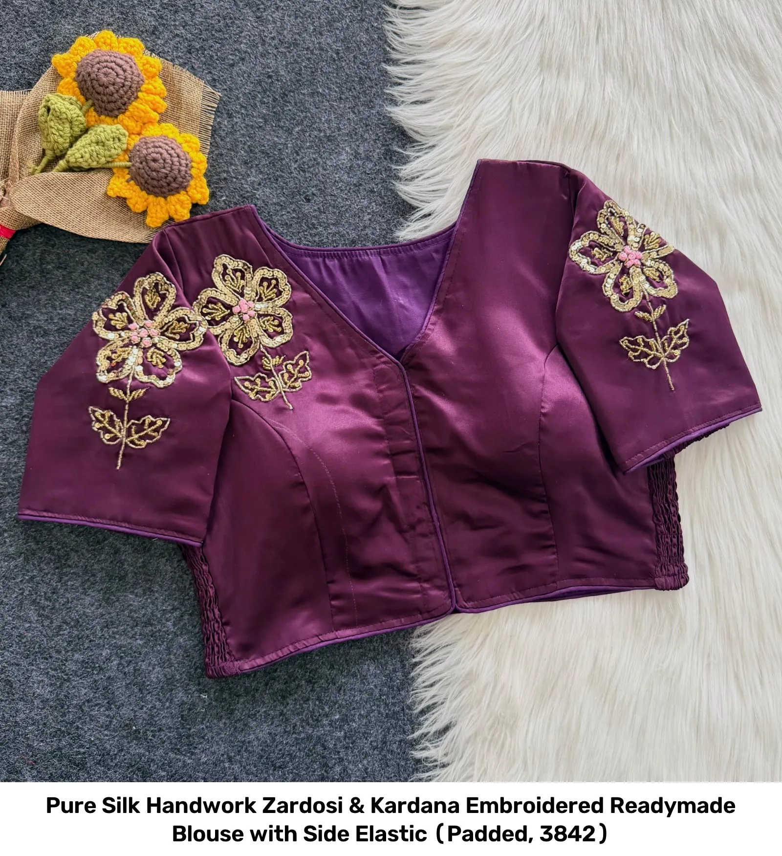 Pure Silk Handwork Zardosi & Kardana Embroidered Readymade Blouse with Side Elastic (Padded, 38–42) 7