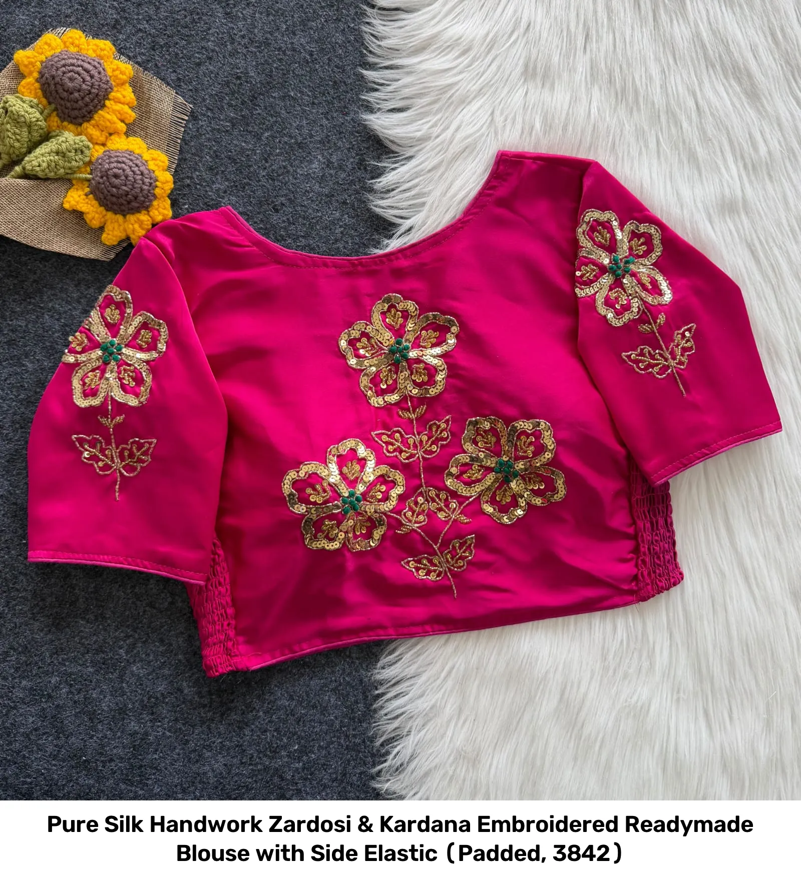 Pure Silk Handwork Zardosi & Kardana Embroidered Readymade Blouse with Side Elastic (Padded, 38–42) 8