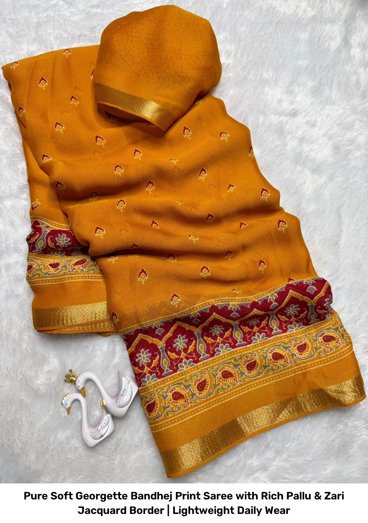 Pure Soft Georgette Bandhej Print Saree with Rich Pallu & Zari Jacquard Border | Lightweight Daily Wear 10