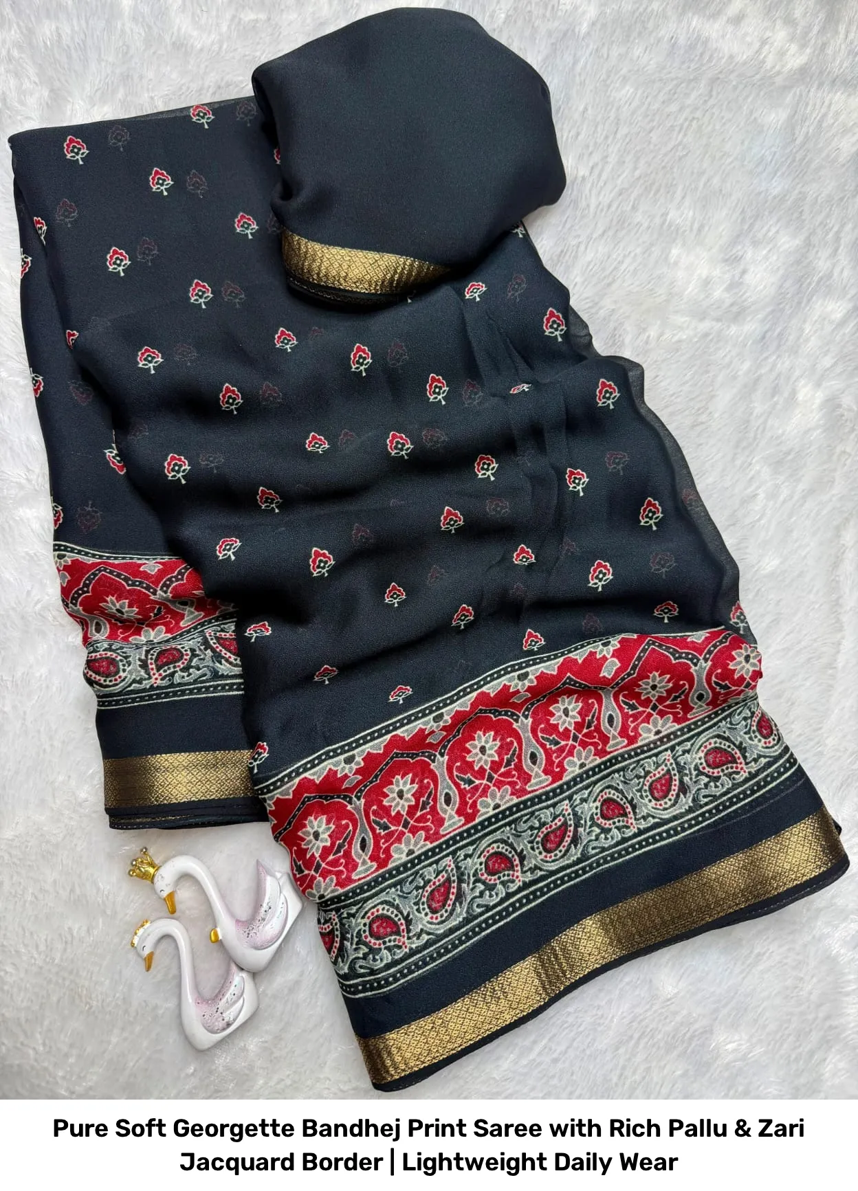 Pure Soft Georgette Bandhej Print Saree with Rich Pallu & Zari Jacquard Border | Lightweight Daily Wear 2