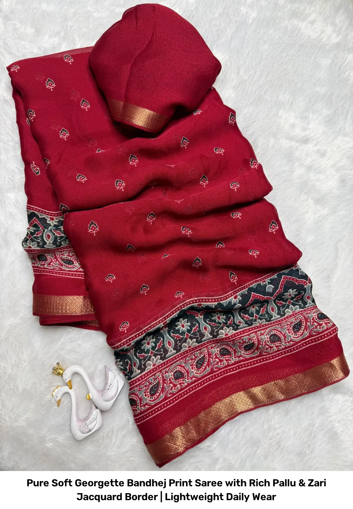 Pure Soft Georgette Bandhej Print Saree with Rich Pallu & Zari Jacquard Border | Lightweight Daily Wear 6