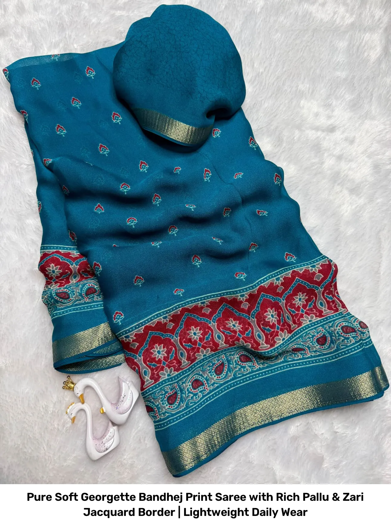 Pure Soft Georgette Bandhej Print Saree with Rich Pallu & Zari Jacquard Border | Lightweight Daily Wear 8
