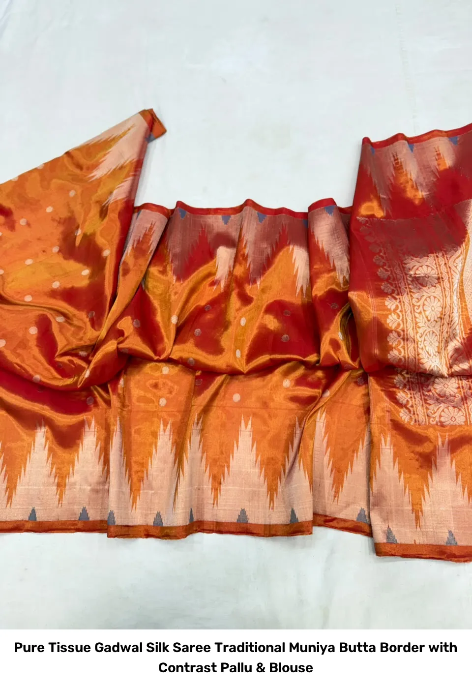 Pure Tissue Gadwal Silk Saree – Traditional Muniya Butta Border with Contrast Pallu & Blouse 10