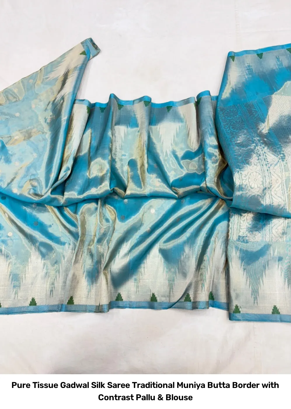 Pure Tissue Gadwal Silk Saree – Traditional Muniya Butta Border with Contrast Pallu & Blouse 11