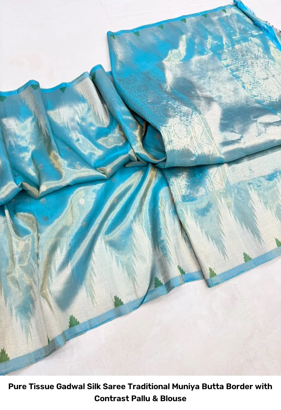 Pure Tissue Gadwal Silk Saree – Traditional Muniya Butta Border with Contrast Pallu & Blouse 2