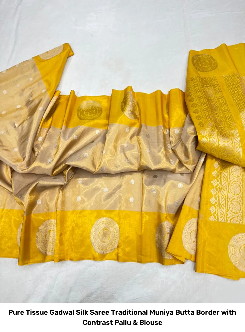 Pure Tissue Gadwal Silk Saree – Traditional Muniya Butta Border with Contrast Pallu & Blouse 3