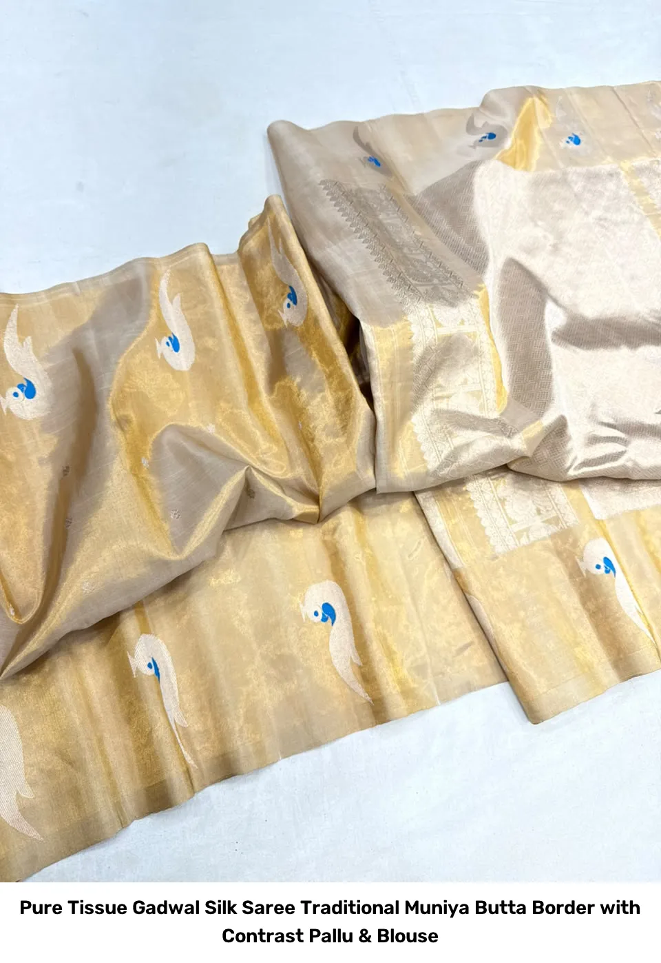 Pure Tissue Gadwal Silk Saree – Traditional Muniya Butta Border with Contrast Pallu & Blouse 4