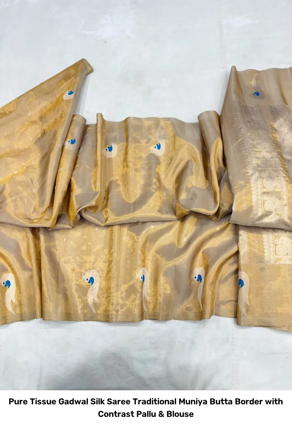 Pure Tissue Gadwal Silk Saree – Traditional Muniya Butta Border with Contrast Pallu & Blouse 7