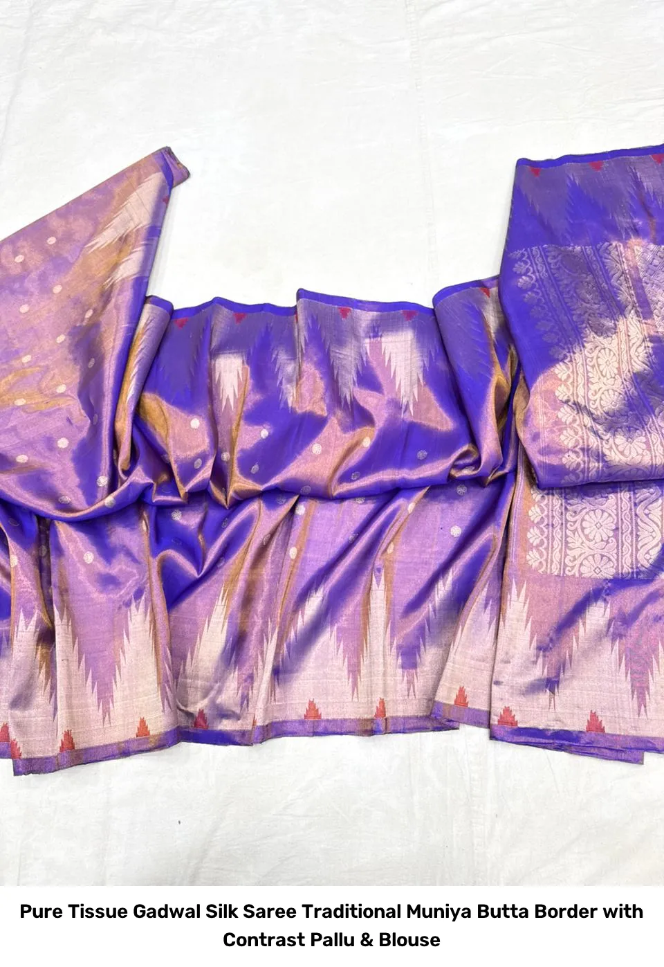 Pure Tissue Gadwal Silk Saree – Traditional Muniya Butta Border with Contrast Pallu & Blouse 8