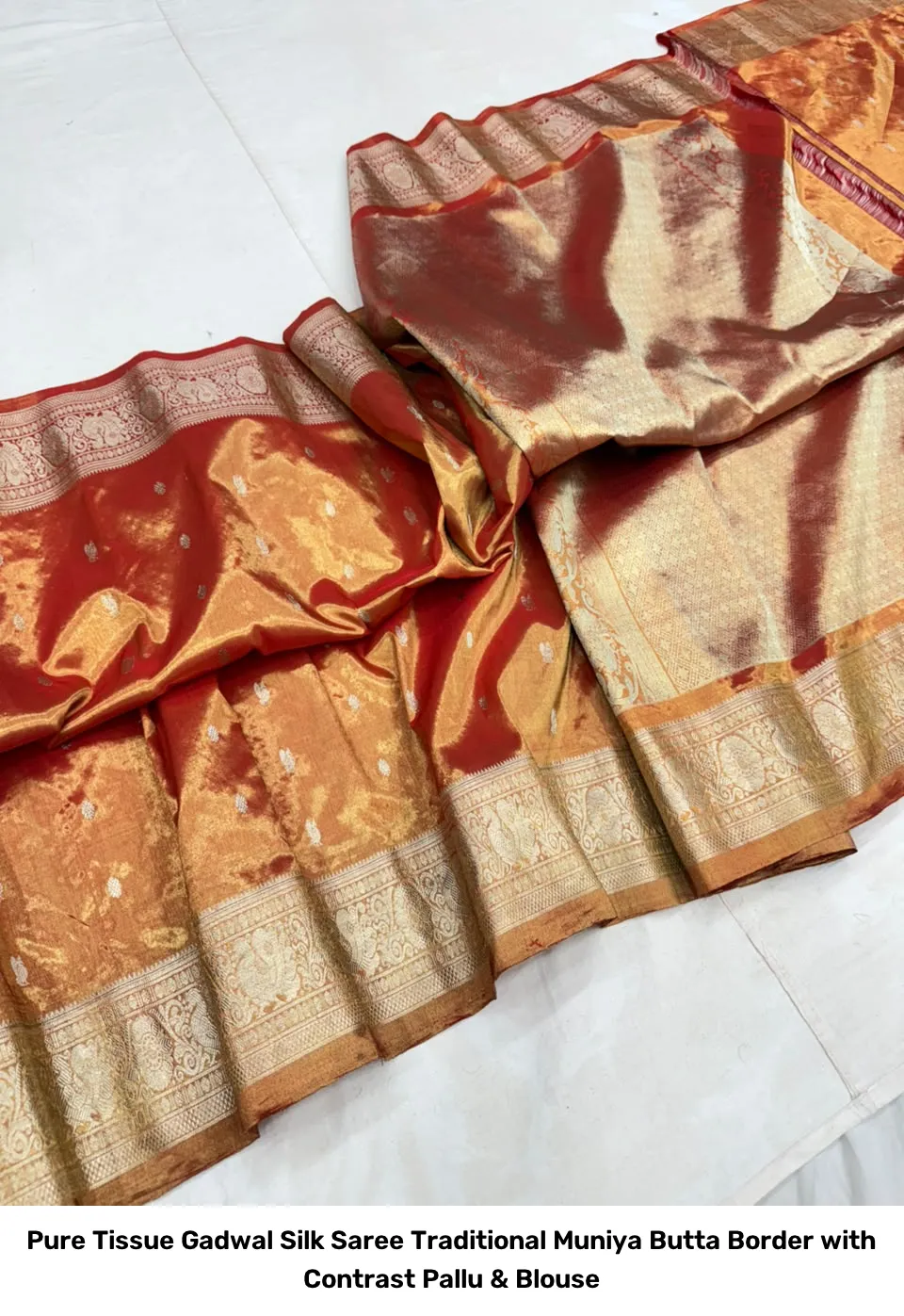 Pure Tissue Gadwal Silk Saree – Traditional Muniya Butta Border with Contrast Pallu & Blouse 9
