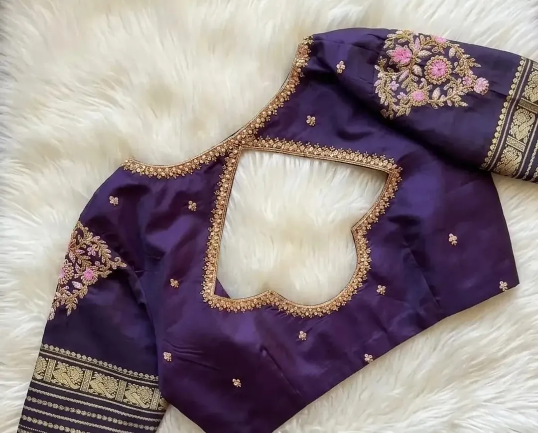 Purple Designer Maggam Work Blouse | Heavy Bridal Silk Blouse Online