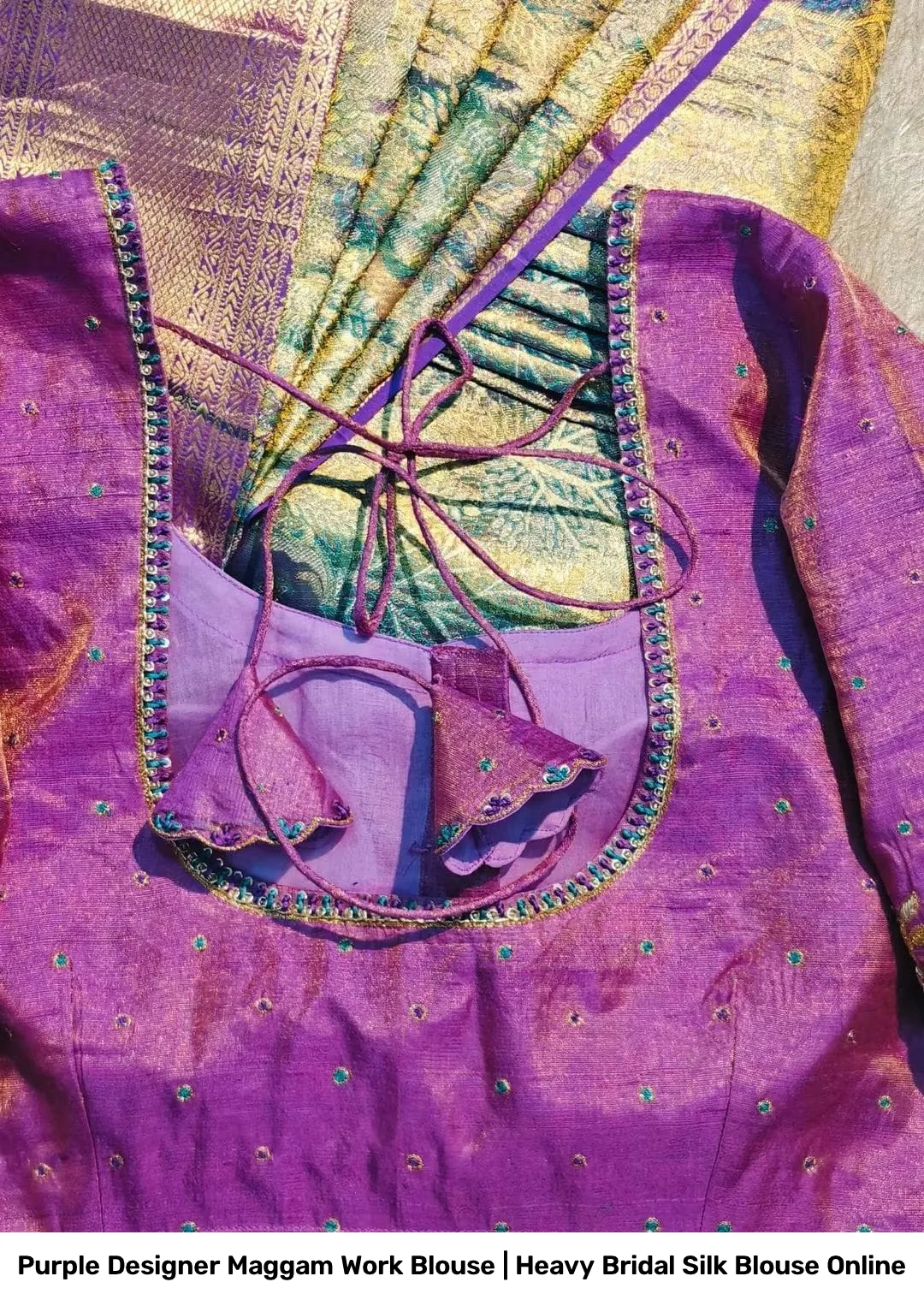 Purple Designer Maggam Work Blouse | Heavy Bridal Silk Blouse Online 2