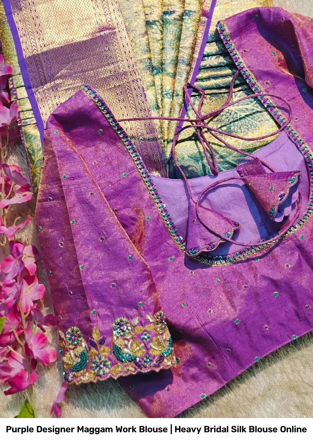 Purple Designer Maggam Work Blouse | Heavy Bridal Silk Blouse Online 3