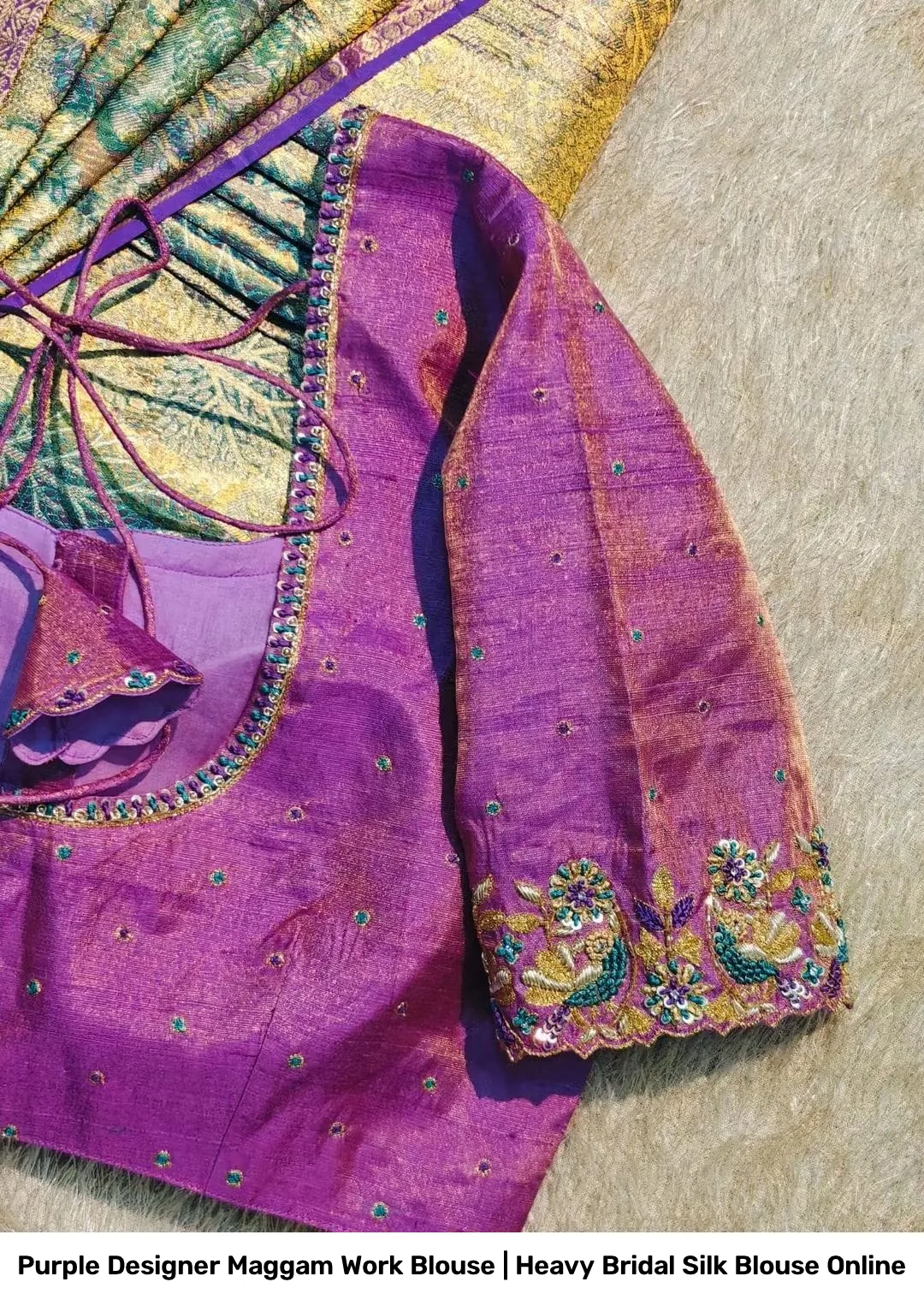 Purple Designer Maggam Work Blouse | Heavy Bridal Silk Blouse Online 4