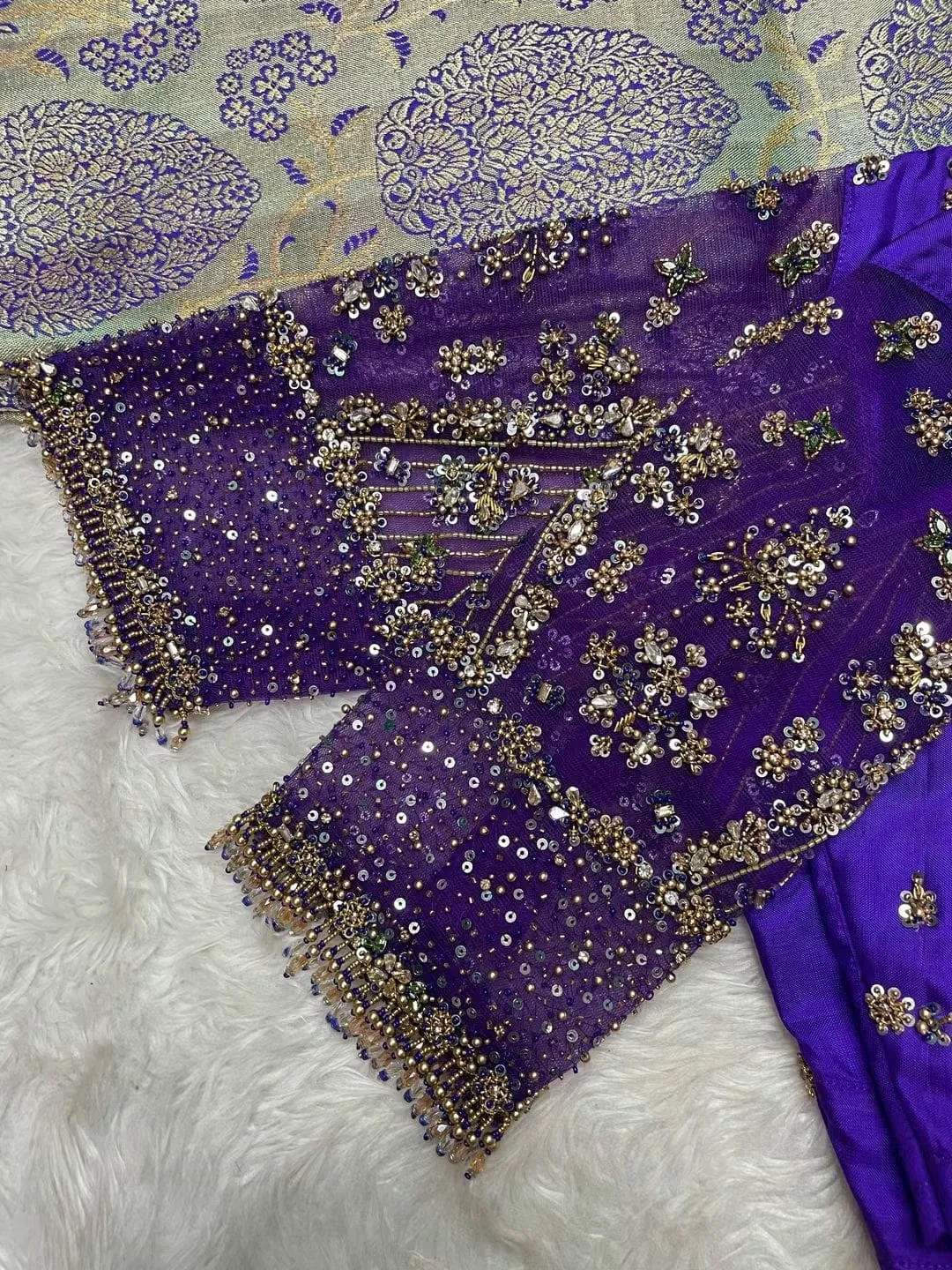 Purple Maggam Work Designer Saree Blouse | Bridal Net Back Blouse Online