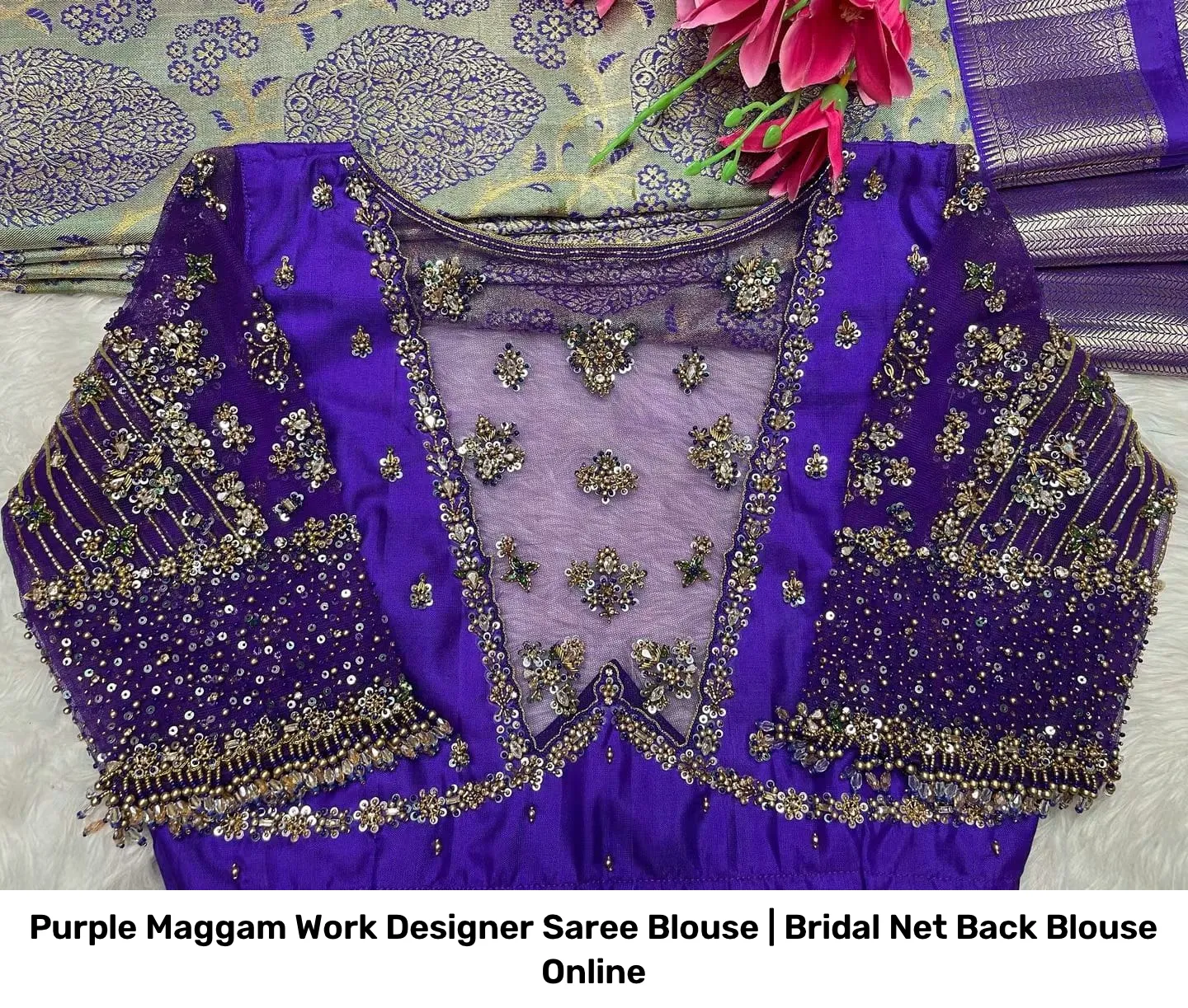 Purple Maggam Work Designer Saree Blouse | Bridal Net Back Blouse Online 2