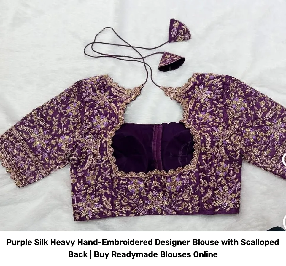 Purple Silk Heavy Hand-Embroidered Designer Blouse with Scalloped Back | Buy Readymade Blouses Online 2