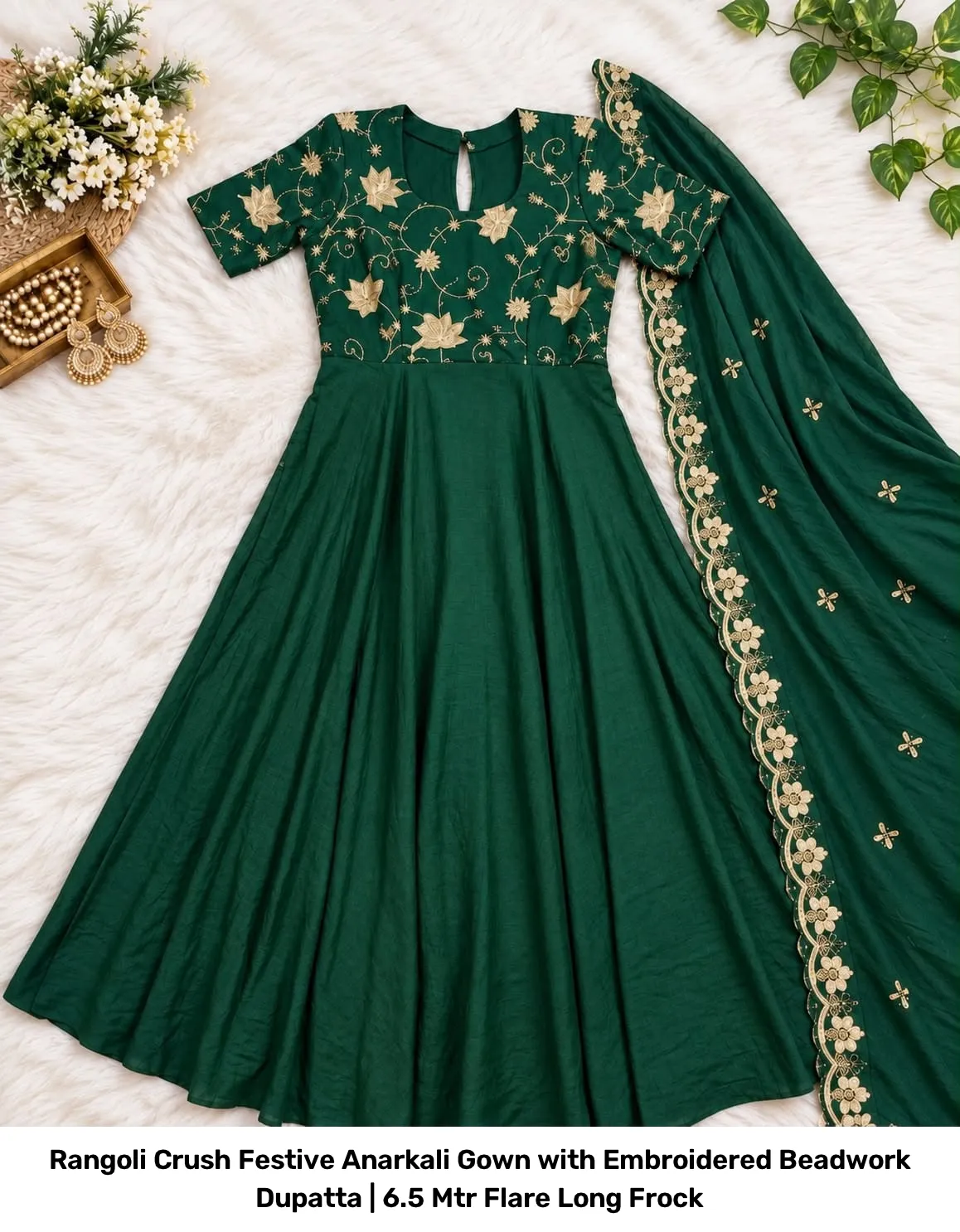 Rangoli Crush Festive Anarkali Gown with Embroidered Beadwork Dupatta | 6.5 Mtr Flare Long Frock 12