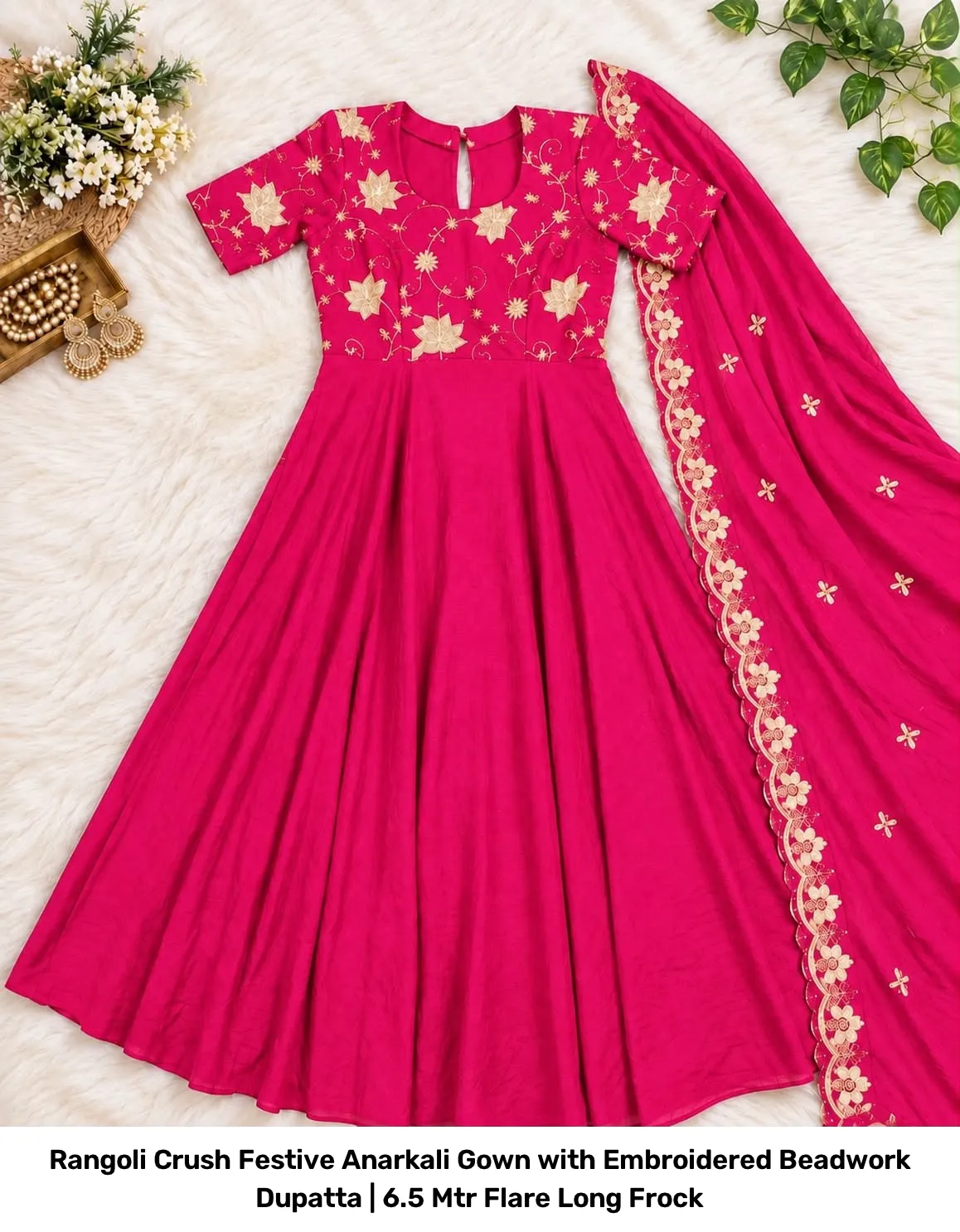 Rangoli Crush Festive Anarkali Gown with Embroidered Beadwork Dupatta | 6.5 Mtr Flare Long Frock 4