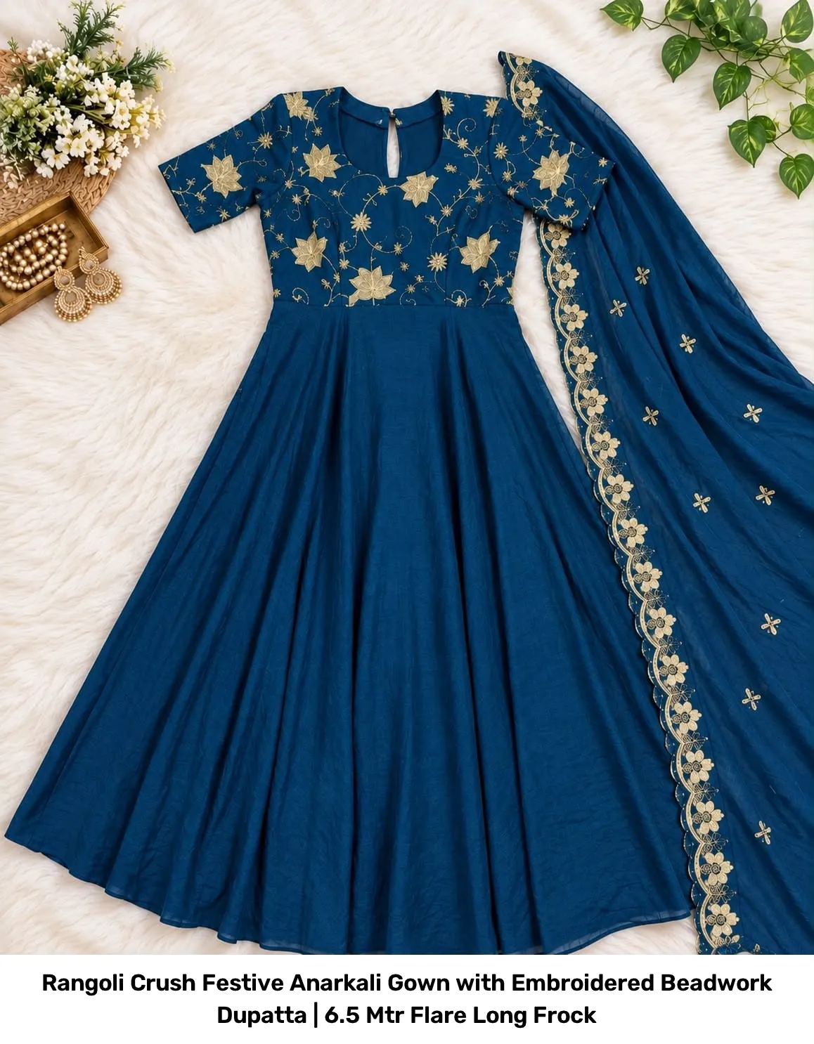 Rangoli Crush Festive Anarkali Gown with Embroidered Beadwork Dupatta | 6.5 Mtr Flare Long Frock 6