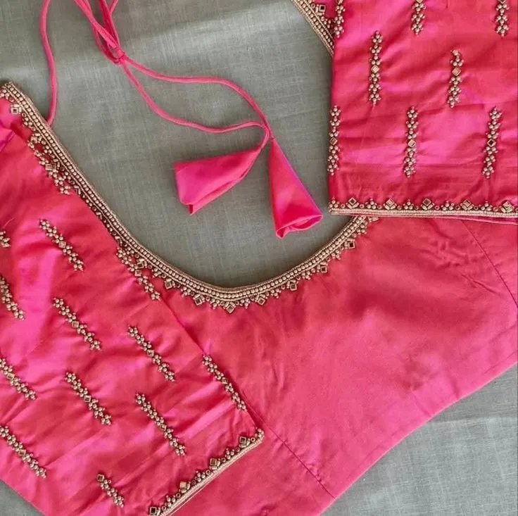Rani Pink Aari Work Blouse – Silk Saree Blouse at Wholesale Cost