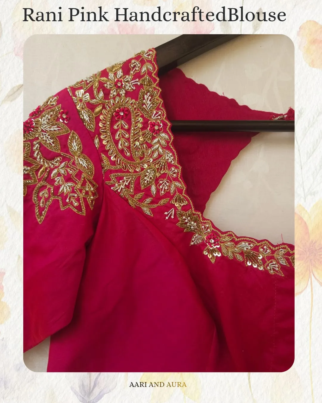 Rani Pink Bridal Aari Work Blouse | Handcrafted Zardozi Embroidered Silk Blouse for Sarees & Lehengas