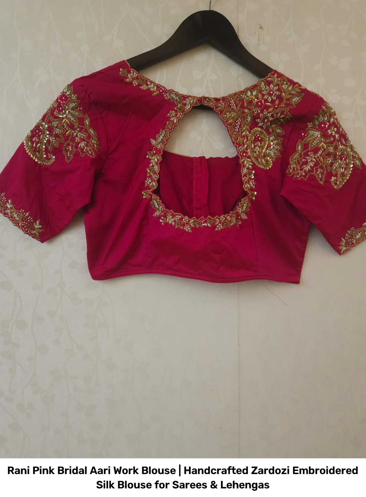 Rani Pink Bridal Aari Work Blouse | Handcrafted Zardozi Embroidered Silk Blouse for Sarees & Lehengas 6