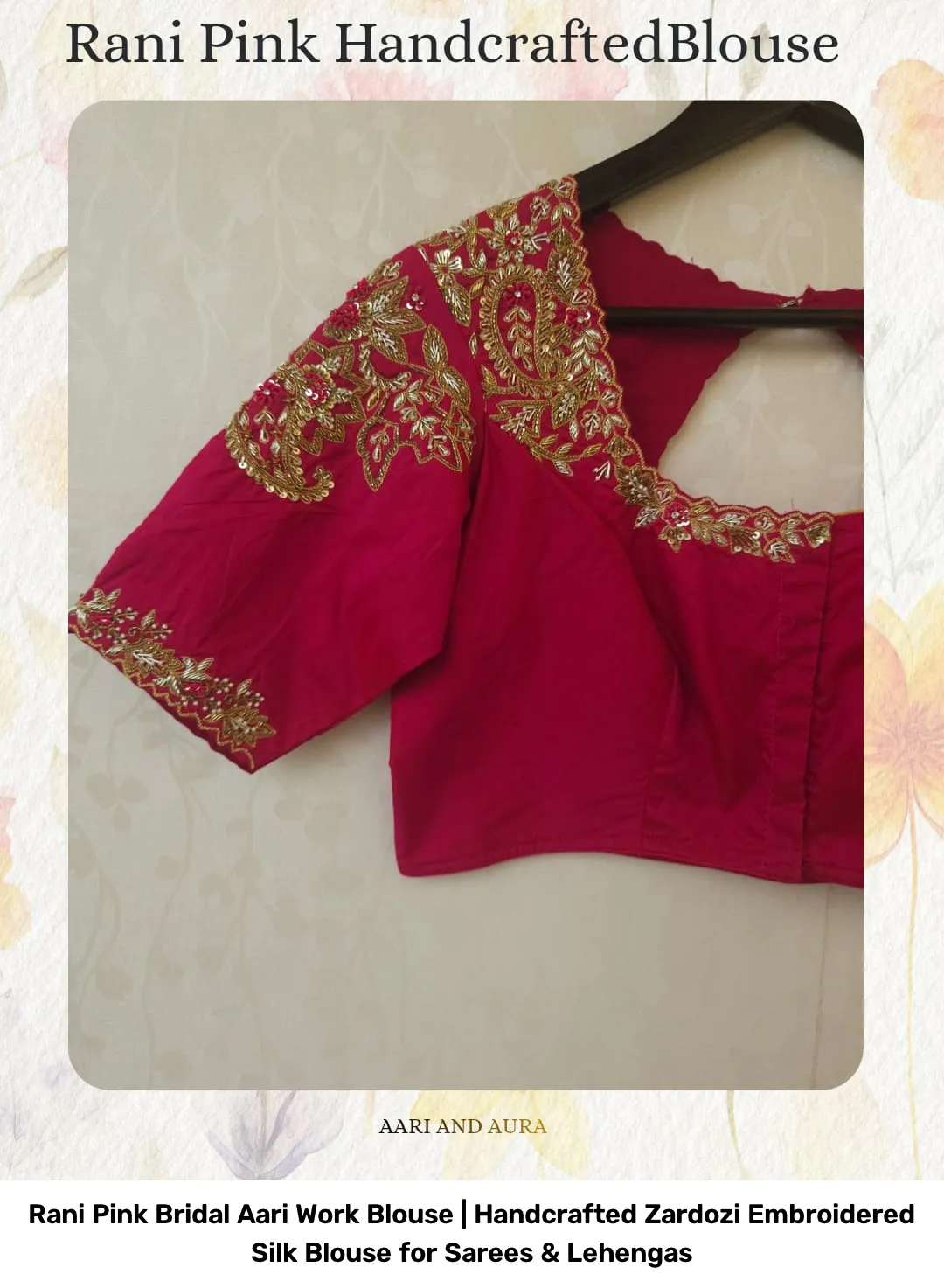 Rani Pink Bridal Aari Work Blouse | Handcrafted Zardozi Embroidered Silk Blouse for Sarees & Lehengas 7