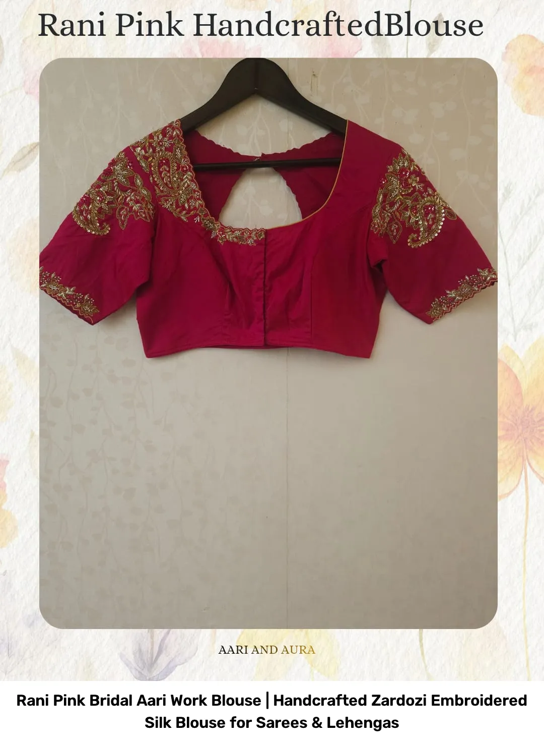Rani Pink Bridal Aari Work Blouse | Handcrafted Zardozi Embroidered Silk Blouse for Sarees & Lehengas 8
