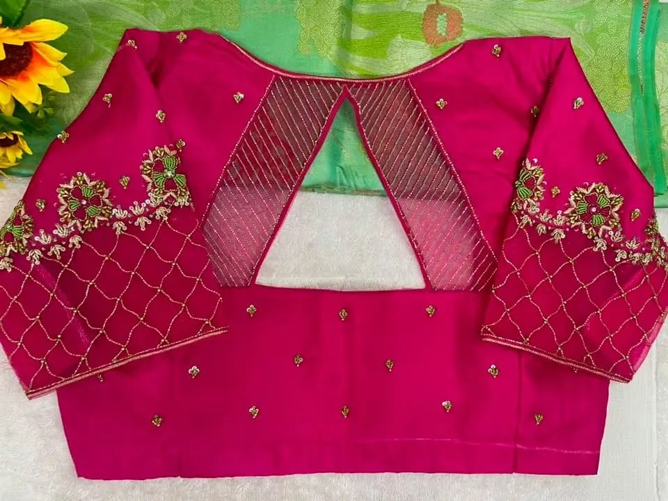Rani Pink Handcrafted Zardozi Blouse for Pattu Sarees