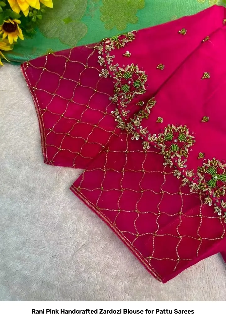 Rani Pink Handcrafted Zardozi Blouse for Pattu Sarees 2