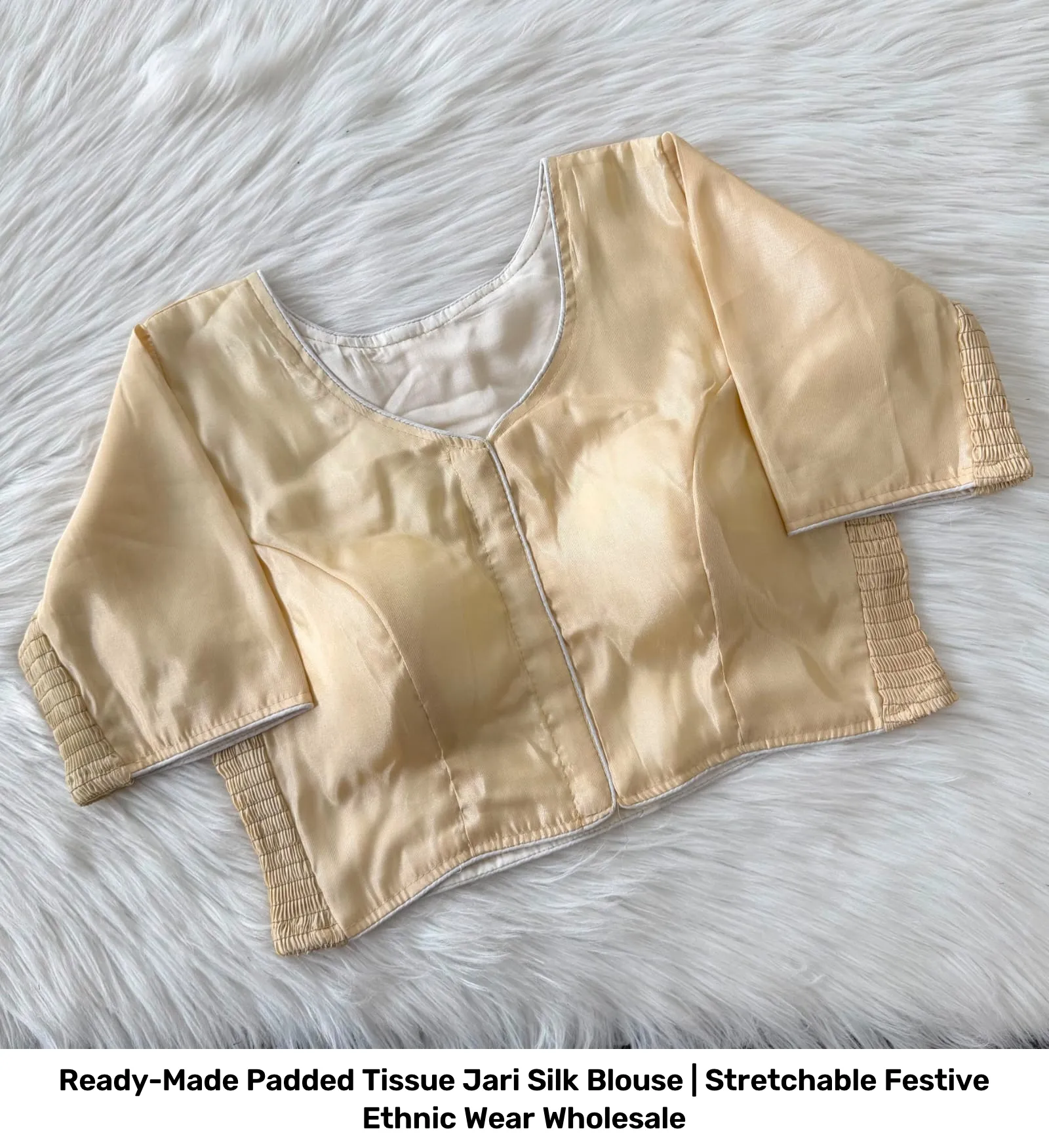 Ready-Made Padded Tissue Jari Silk Blouse | Stretchable Festive Ethnic Wear Wholesale 3