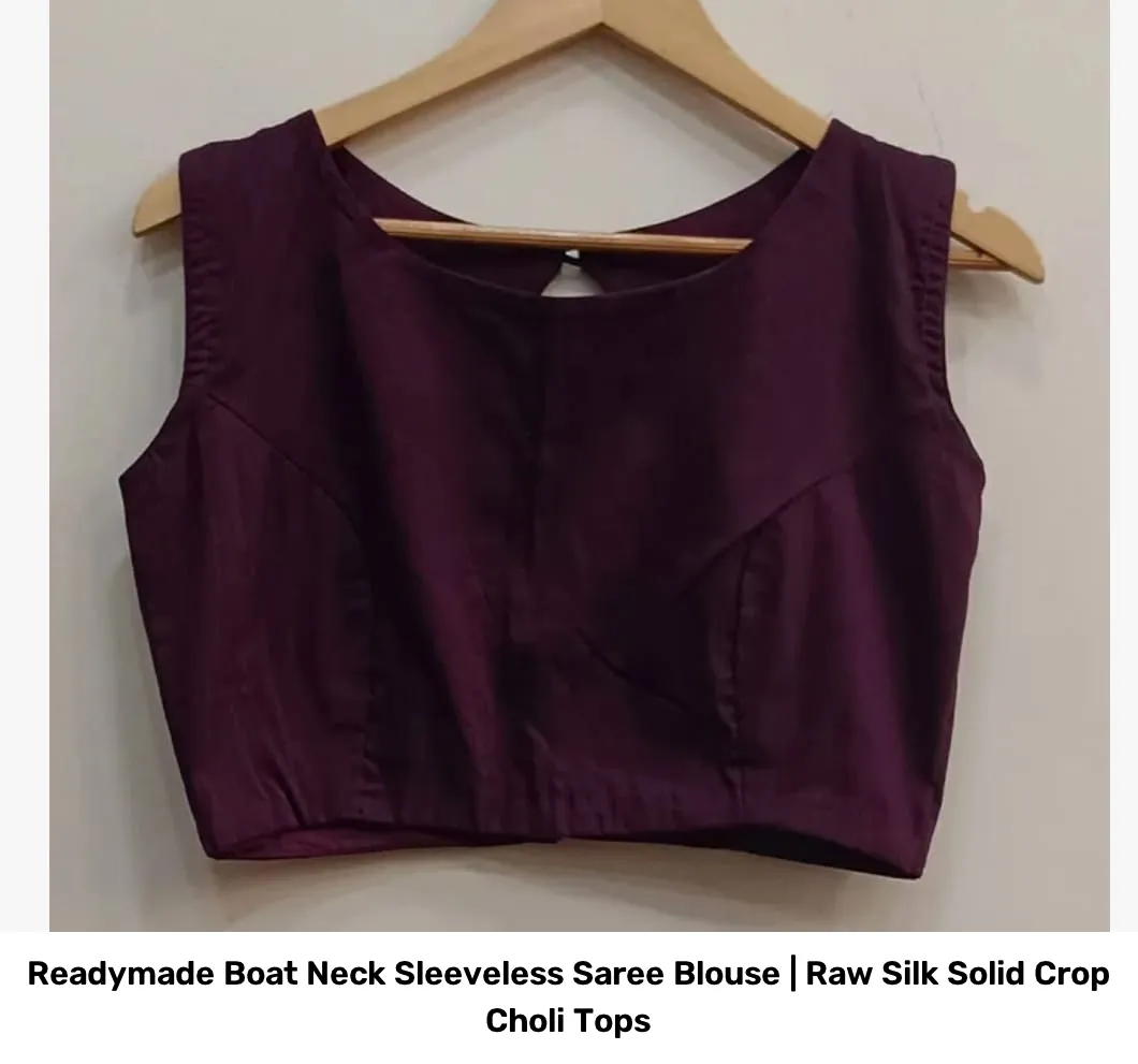 Readymade Boat Neck Sleeveless Saree Blouse | Raw Silk Solid Crop Choli Tops 3