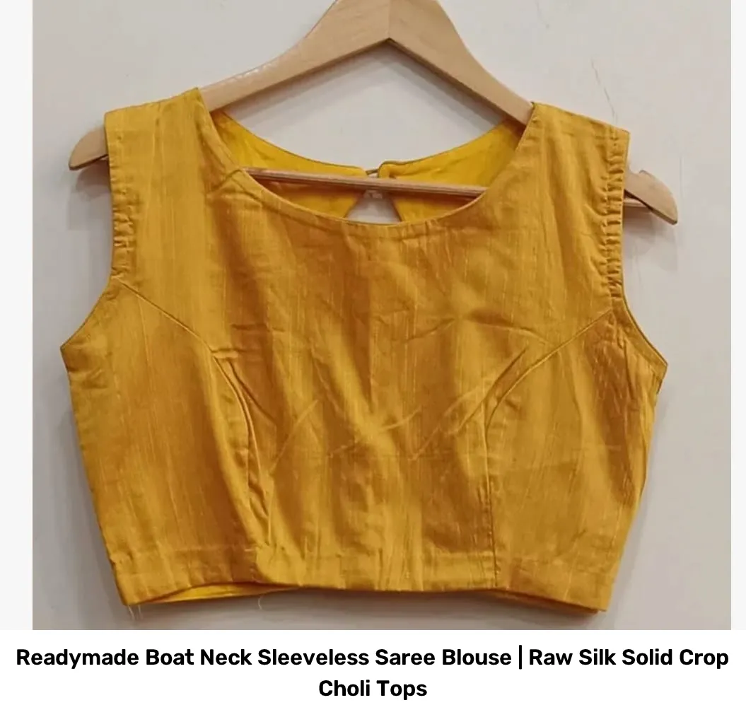 Readymade Boat Neck Sleeveless Saree Blouse | Raw Silk Solid Crop Choli Tops 5