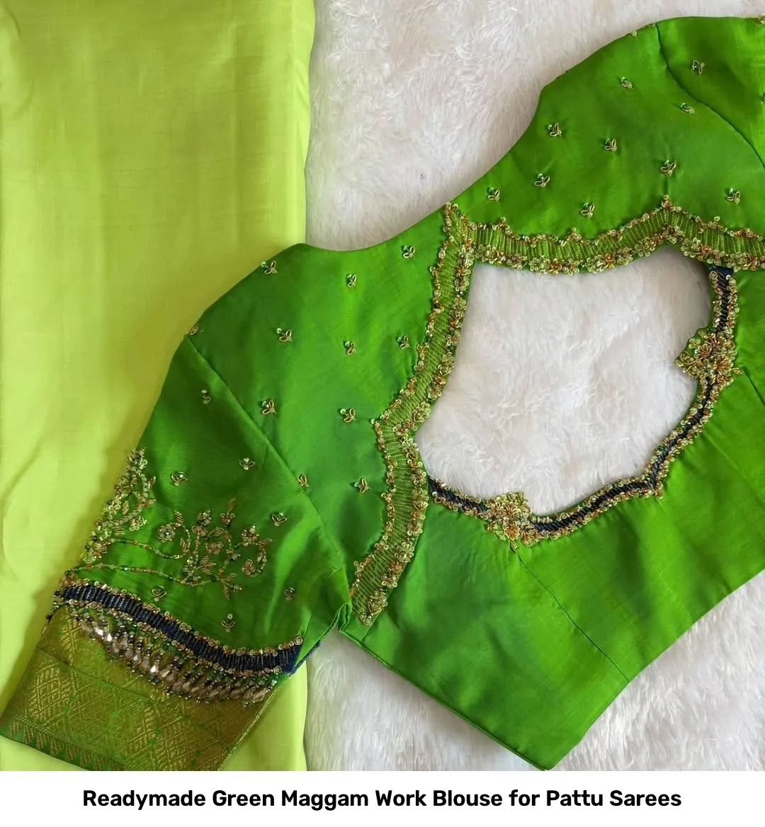 Readymade Green Maggam Work Blouse for Pattu Sarees 2