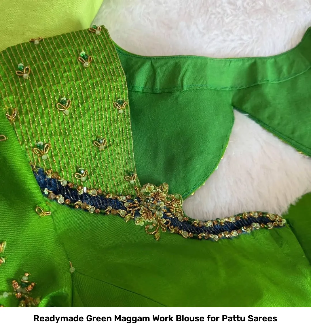 Readymade Green Maggam Work Blouse for Pattu Sarees 3