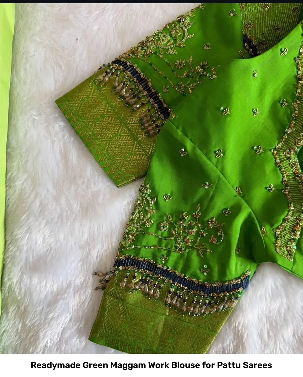 Readymade Green Maggam Work Blouse for Pattu Sarees 4