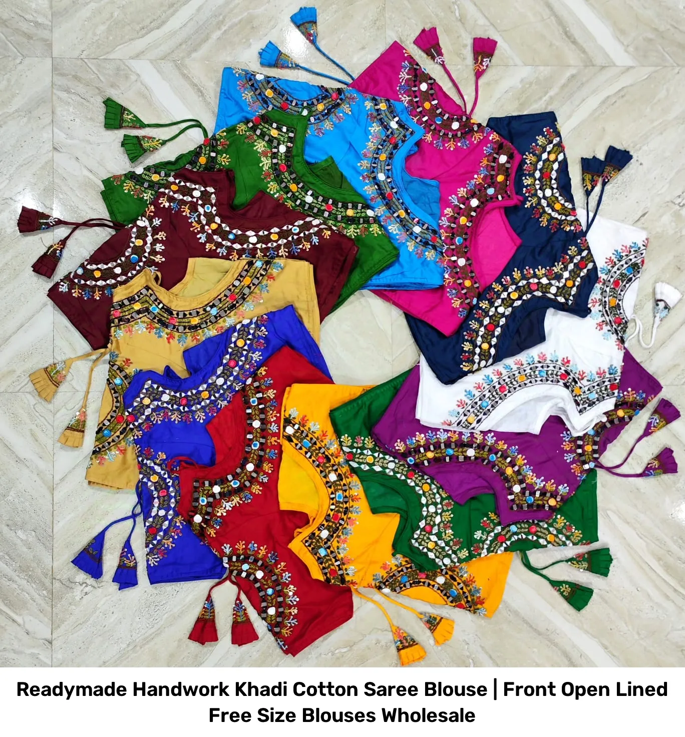 Readymade Handwork Khadi Cotton Saree Blouse | Front Open Lined Free Size Blouses Wholesale 3