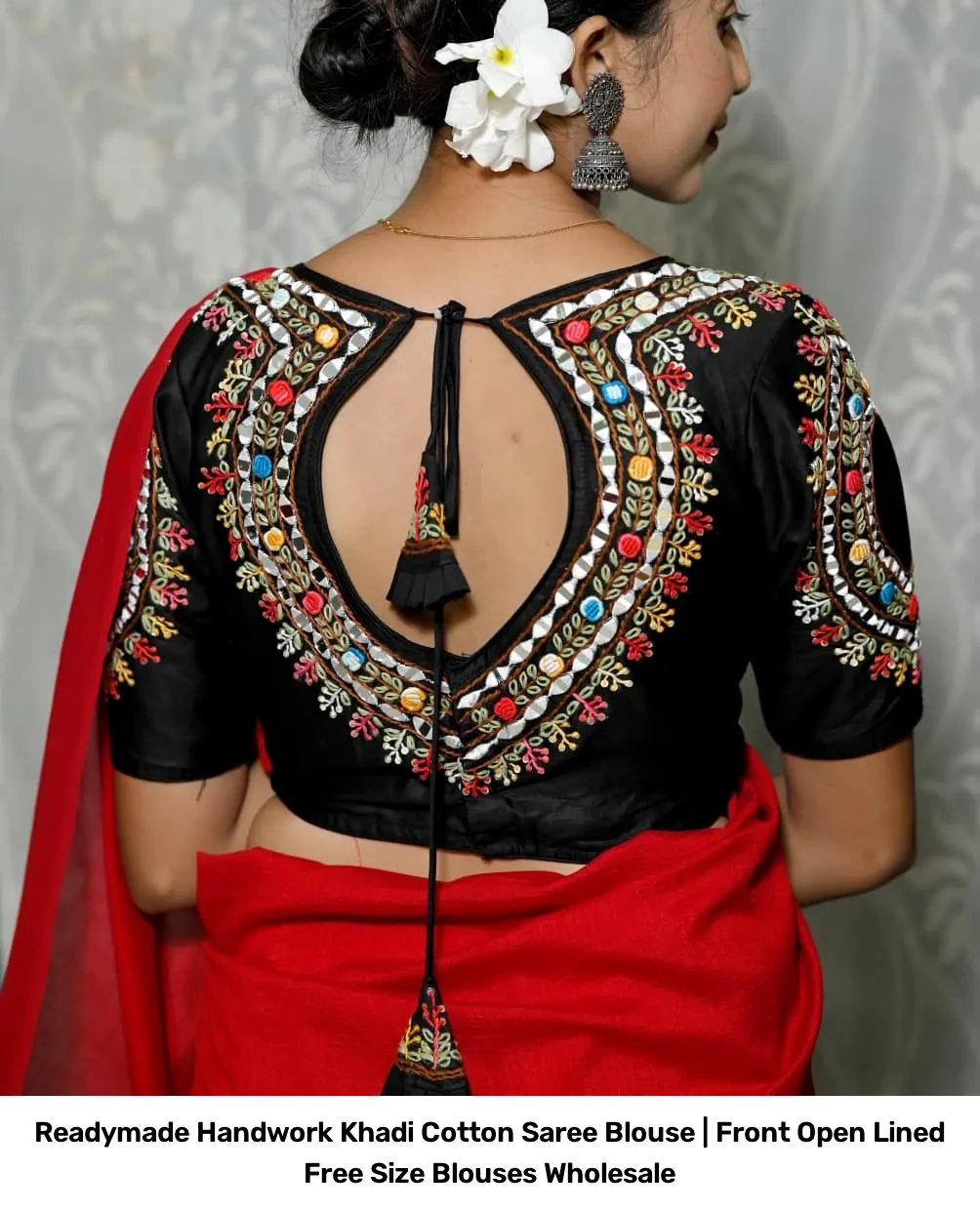 Readymade Handwork Khadi Cotton Saree Blouse | Front Open Lined Free Size Blouses Wholesale 4