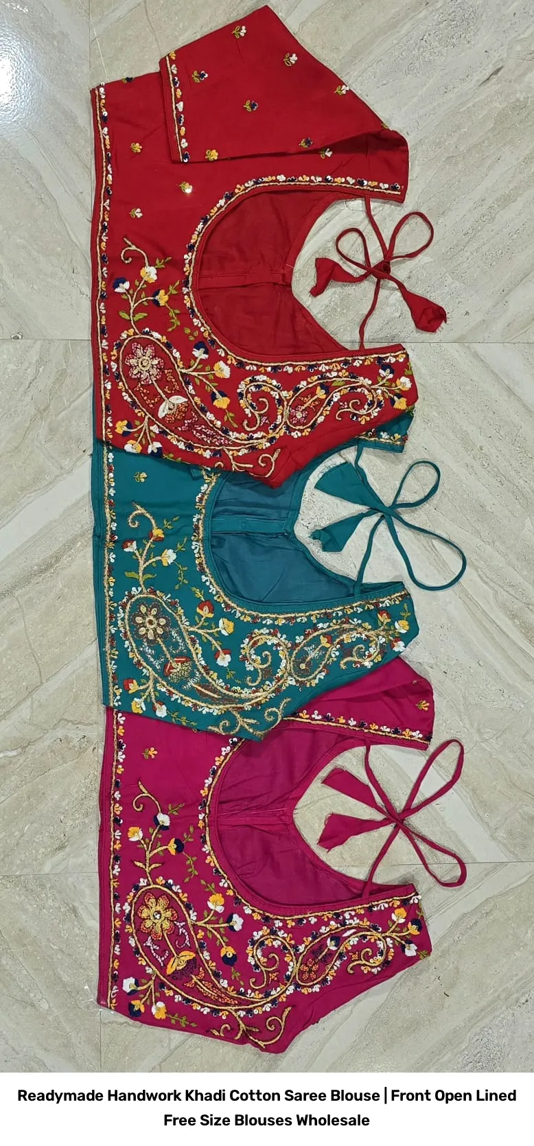 Readymade Handwork Khadi Cotton Saree Blouse | Front Open Lined Free Size Blouses Wholesale 6