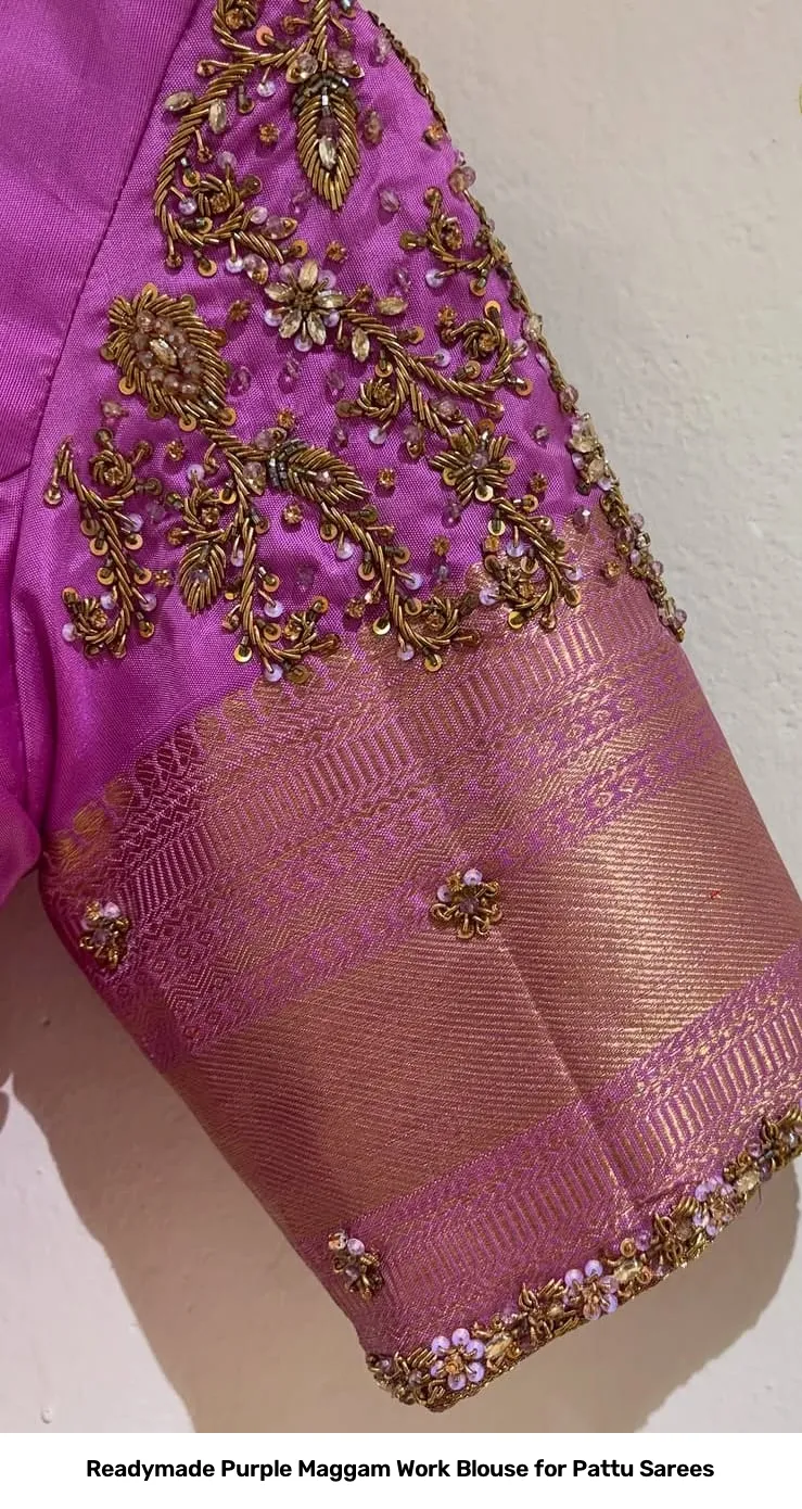 Readymade Purple Maggam Work Blouse for Pattu Sarees 2