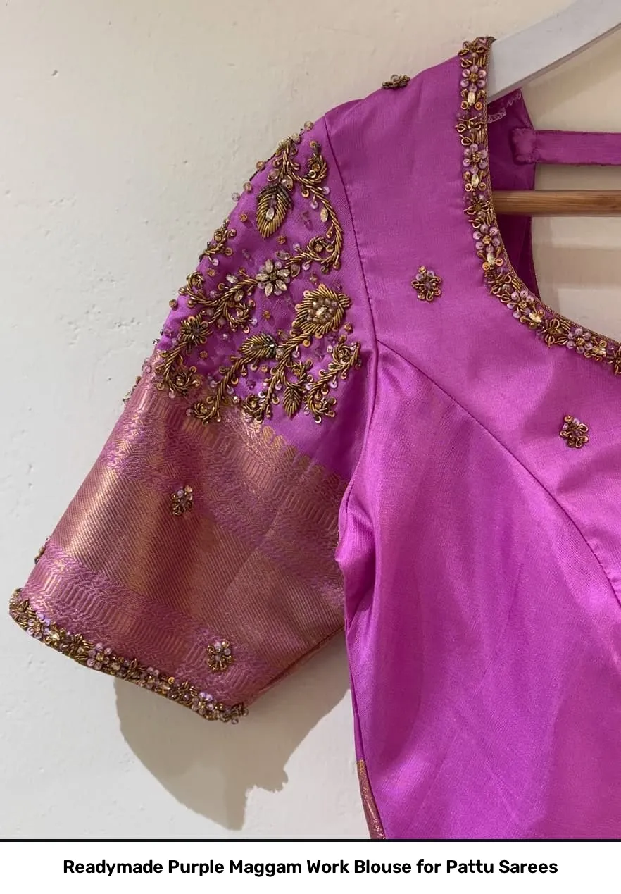 Readymade Purple Maggam Work Blouse for Pattu Sarees 3