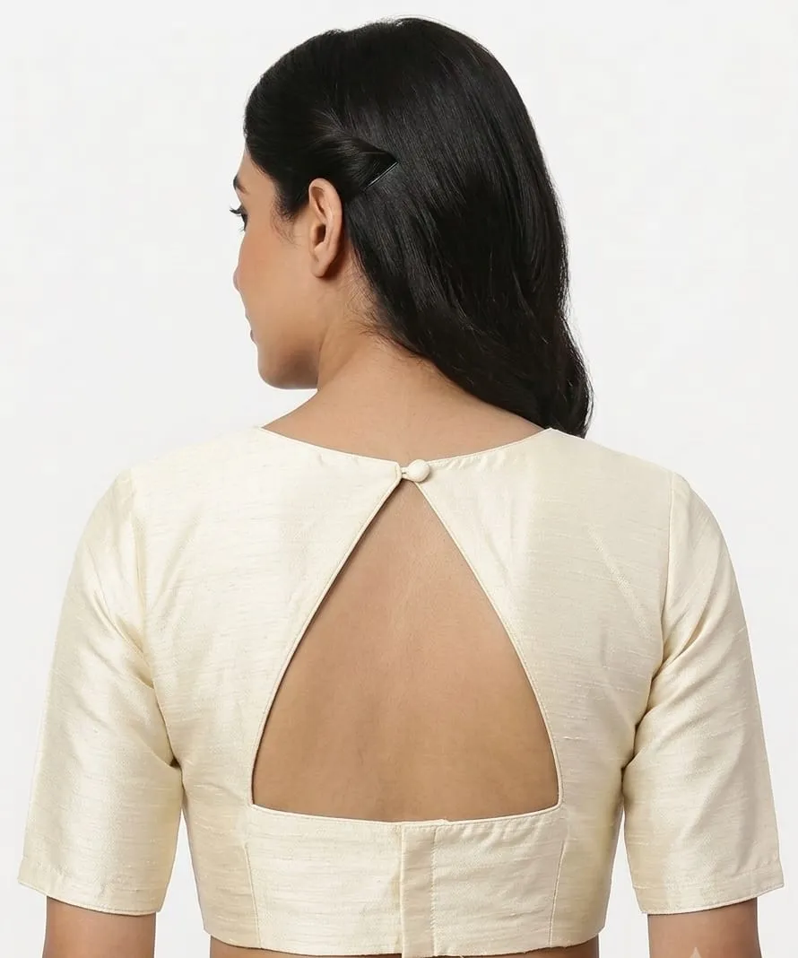 Readymade Raw Silk Blouse with Back Cut-Out – Solid Color Boat Neck Partywear Saree Choli