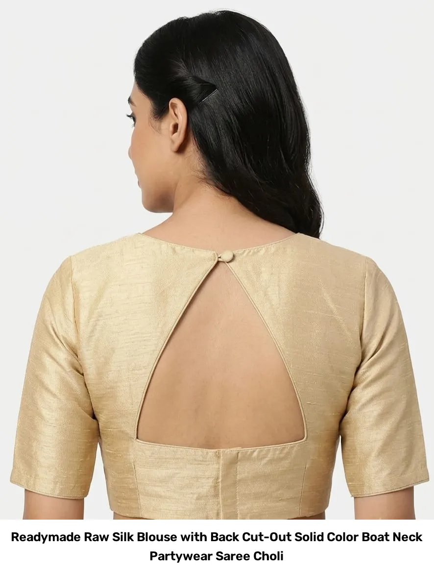Readymade Raw Silk Blouse with Back Cut-Out – Solid Color Boat Neck Partywear Saree Choli 5