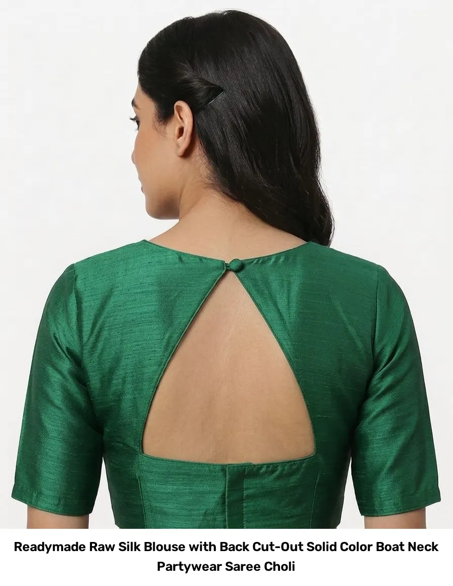 Readymade Raw Silk Blouse with Back Cut-Out – Solid Color Boat Neck Partywear Saree Choli 6